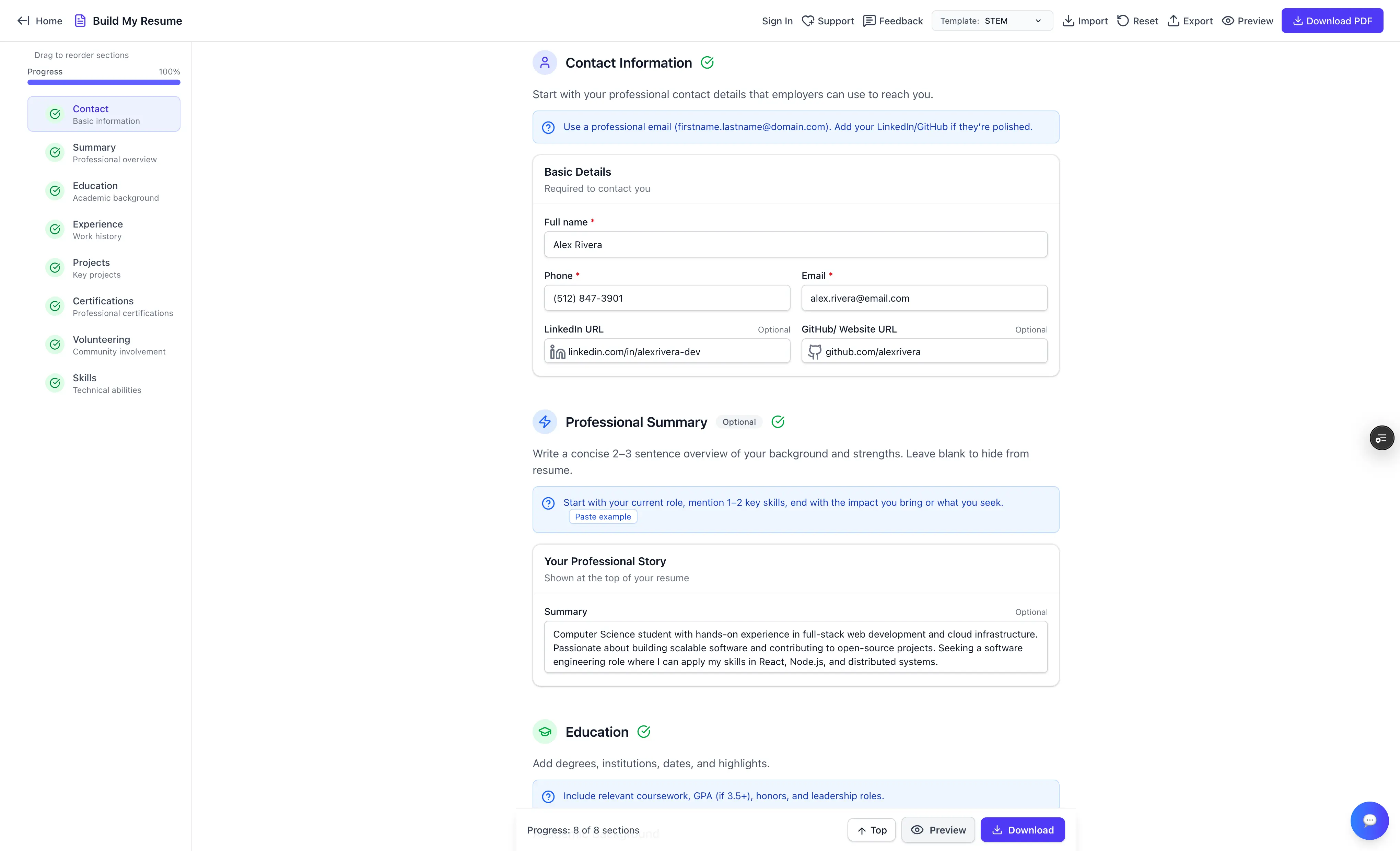 Resuzen builder at 100% completion