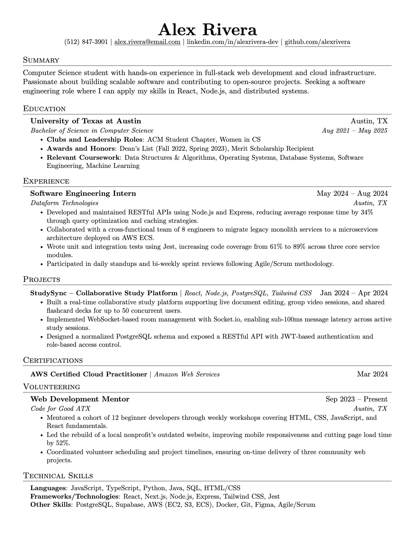 Finished LaTeX-generated resume